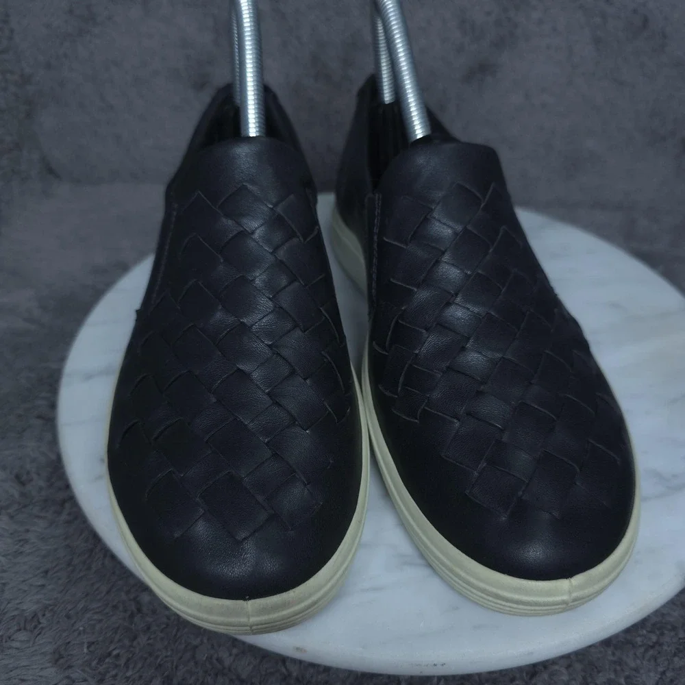 ECCO Shoes Womens Size 5 Black Leather Woven Slip On Casual Comfort 43045301001